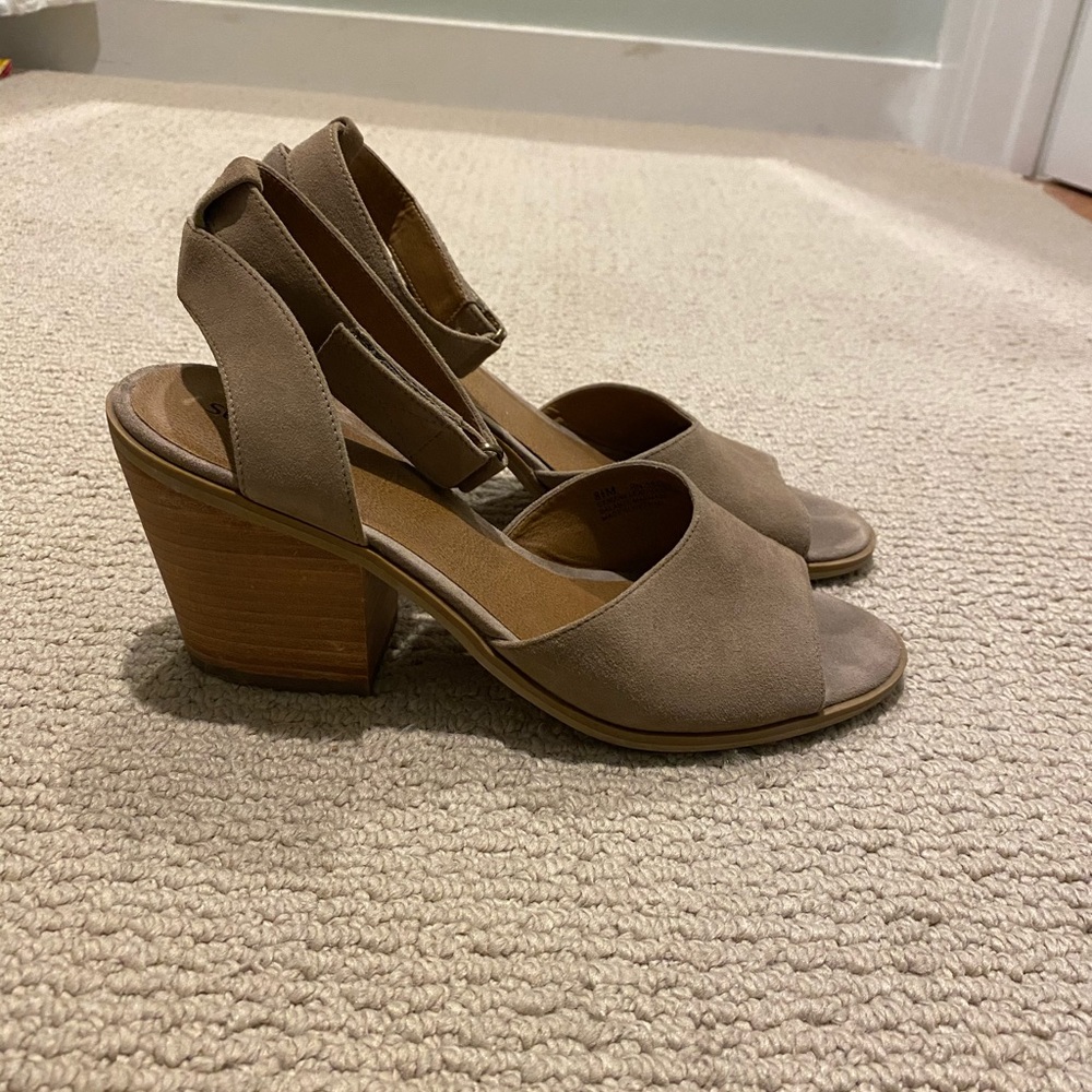 Susina Taupe Suede Block Heel Ankle-Strap Sandals - Picture 4 of 6